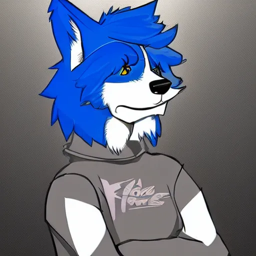 Prompt: an anthro anthropomorphic furry fursona hybrid of a blue german shepherd and a blue fox, with blue fur and blue eyes in a tee shirt, award winning digital art, trending on furaffinity, artstation, pixiv