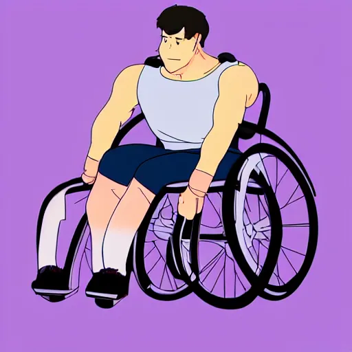 Image similar to a wholesome animation key shot of a handsome a wheelchair guy fitness posing, studio ghibli, pixar and disney animation, sharp, dramatic lighting