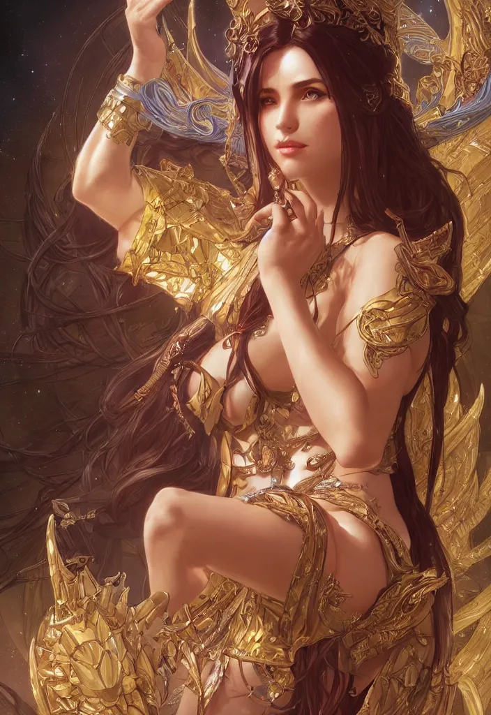 Image similar to goddess ishtar elegant, hyper detailed, ultra definition, photoreal, artstation, unreal engine rendered, concept art, smooth, sharp focus, illustration, art by artgerm and greg rutkowski and alphonse mucha and garis edelweiss