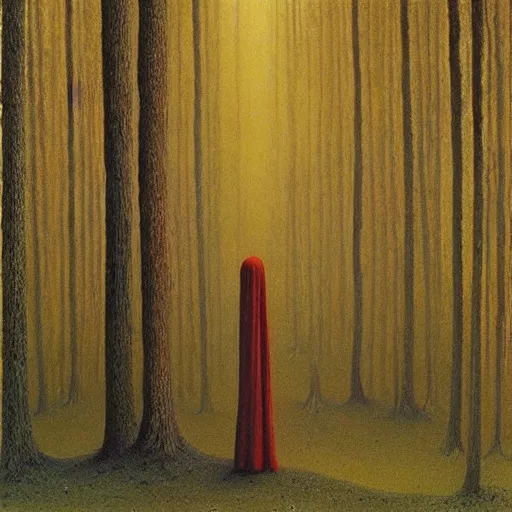 Image similar to “ tall figure in the woods, beksinski, dark ”