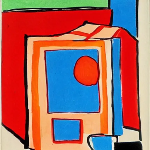 Prompt: refrigerator, in the style of red madras headdress le madras rouge 1 9 0 7, by henri matisse.