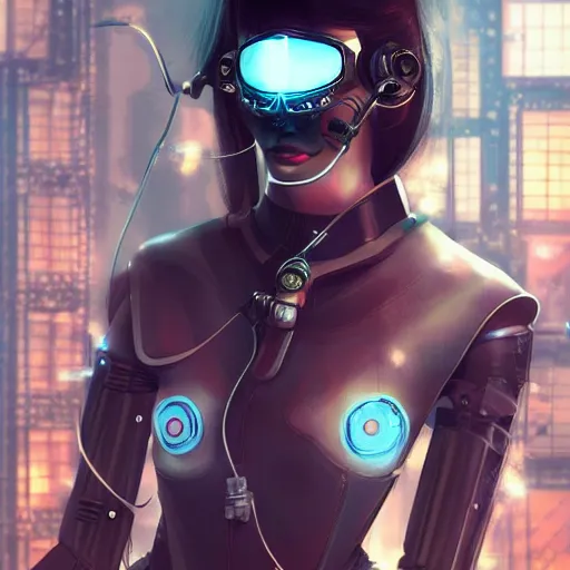 Prompt: concept art of asian female supermodel with robotic mask. steampunk vr googles. futuristic tokyo. anime and manga. comic style. artstation concept art, matte painting. ambient and neonoir mood.