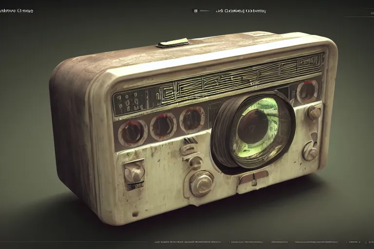 Image similar to electron tube radio by Craig mullins, volumetric light, artstation, , octane render, redshift render, low angle camera