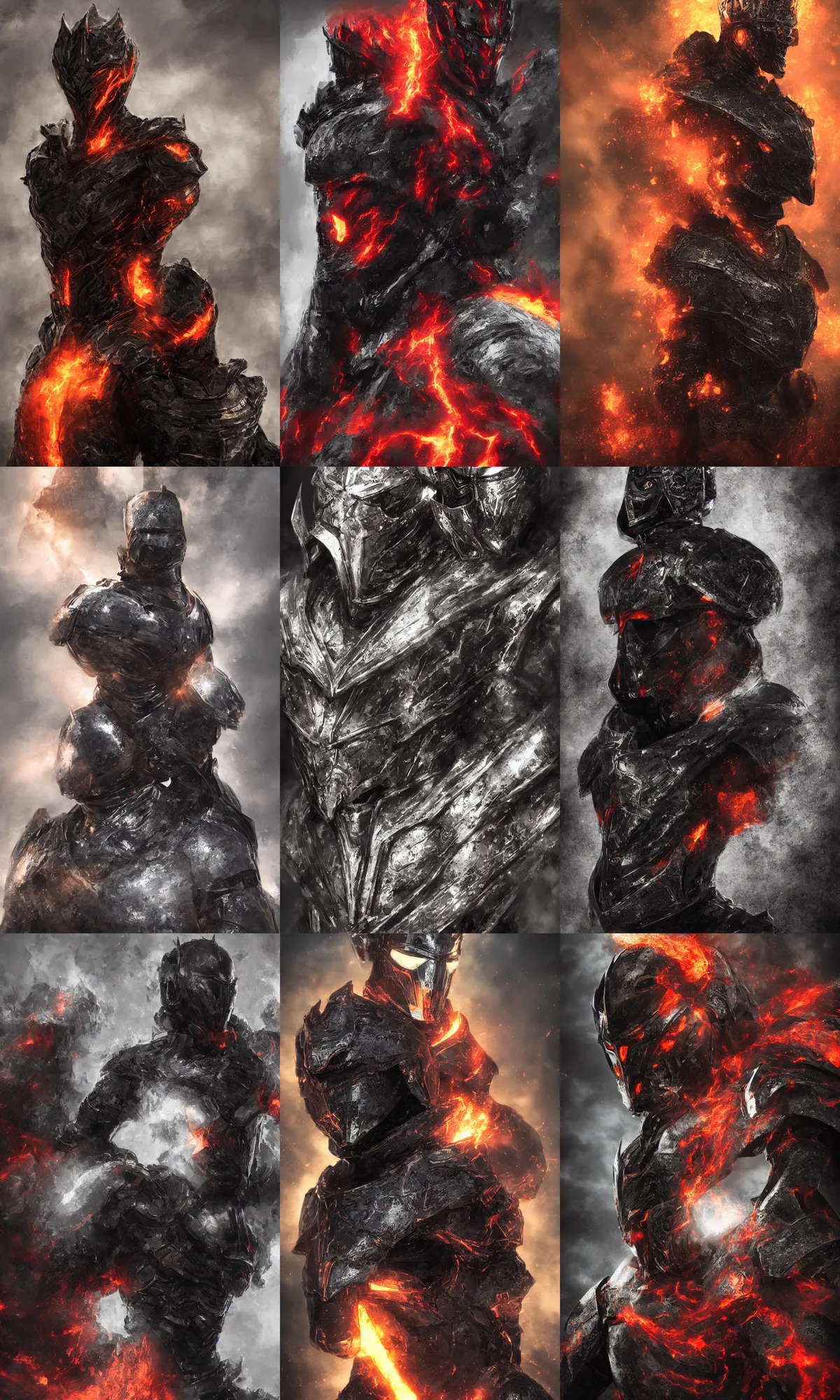 Prompt: portrait photo of a king, knight, photorealistic, dark warrior, crown of fire, black iron suit of armour, lava, medieval style, fantasy, trending on artstation, artstationHD, digital art, character design, volumetric lighting, dramatic scenery, 8k