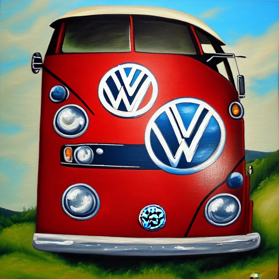 Image similar to a oil painting of a vw bus