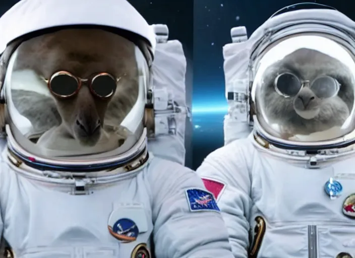 Image similar to film still of anthropomorphic anthropomorphic lama as astronaut in interstellar, 4 k