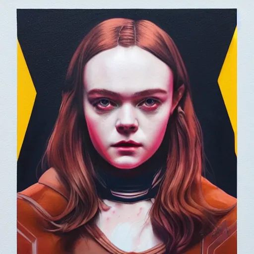 Prompt: Elle Fanning in The Mandalorian picture by Sachin Teng, asymmetrical, dark vibes, Realistic Painting , Organic painting, Matte Painting, geometric shapes, hard edges, graffiti, street art:2 by Sachin Teng:4