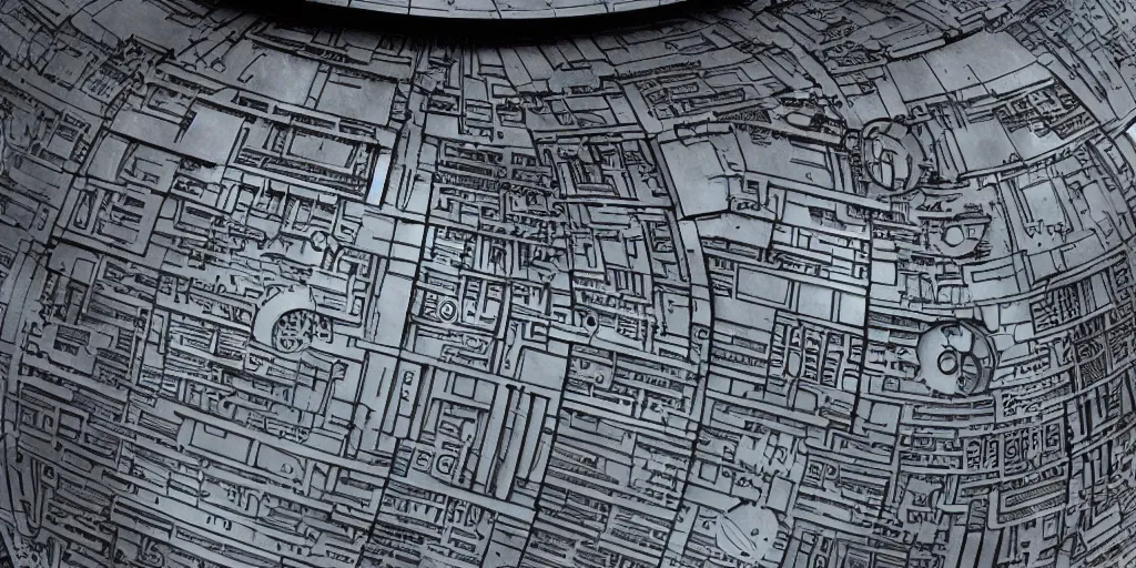 Image similar to death star surface, greebles, nurnies, very detailed