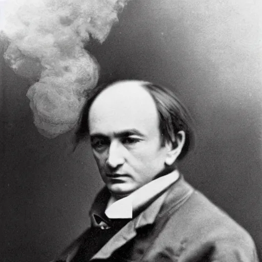 Prompt: portrait of charles baudelaire floating in a cloud over paris