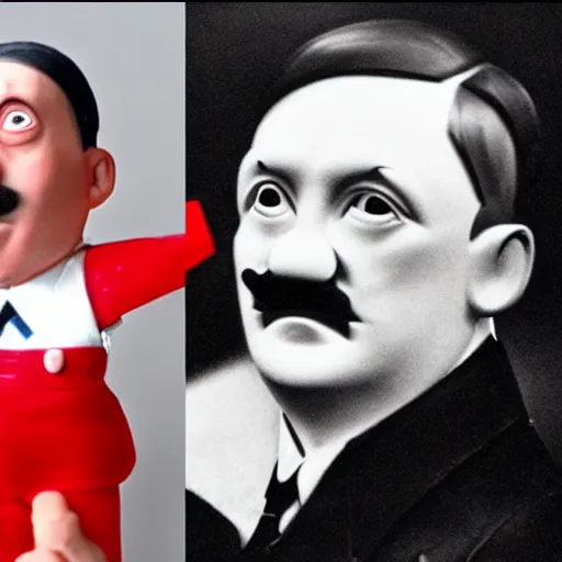 Image similar to claymation shot of Adolf Hitler is a clown