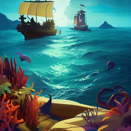 Image similar to painting mermaid treasure on sea of thieves game avatar hero smooth face median photoshop filter cutout vector, behance hd by jesper ejsing, by rhads, makoto shinkai and lois van baarle, ilya kuvshinov, rossdraws global illumination