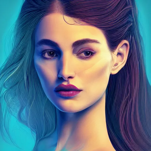 Image similar to the portrait of a ridiculously beautiful and elegant woman with a very large nose, a truly gigantic nose, an ultrafine detailed illustration, intricate linework, bright colors, behance contest winner, vanitas, angular, altermodern, unreal engine 5 highly rendered, global illumination, radiant light, detailed and intricate environment