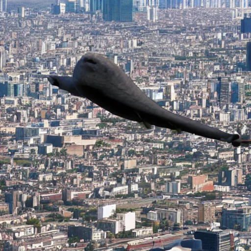 Image similar to huge ugly old man flying above the city