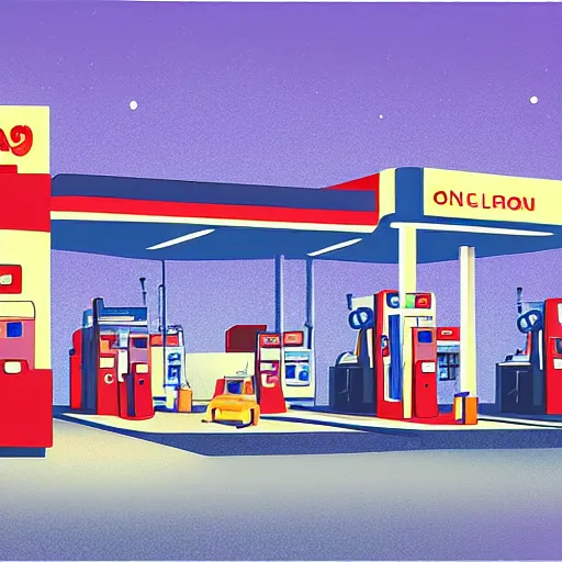 Image similar to a gas station at night by emiliano ponzi