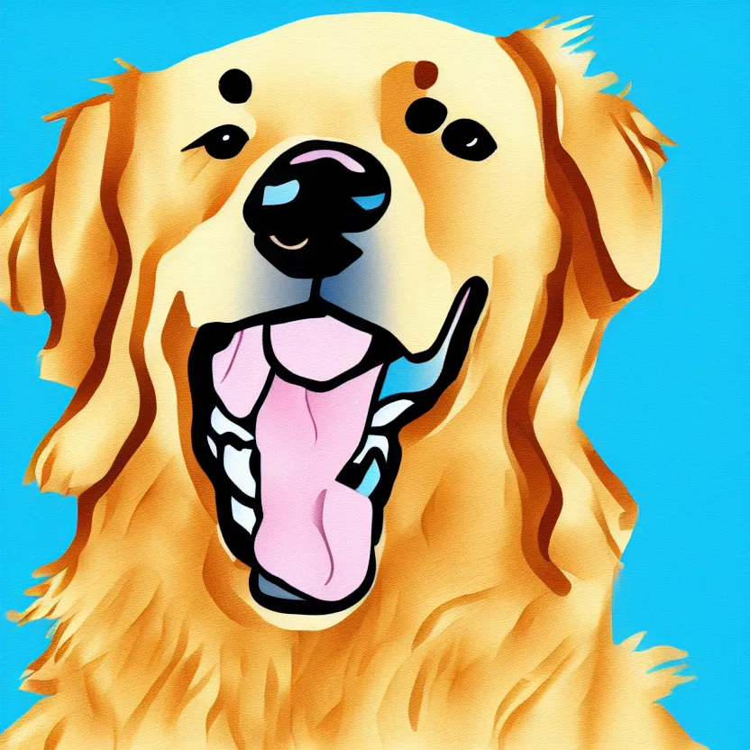 Prompt: golden retriever, full portrait, wide angle, solid white background, line art cartoon