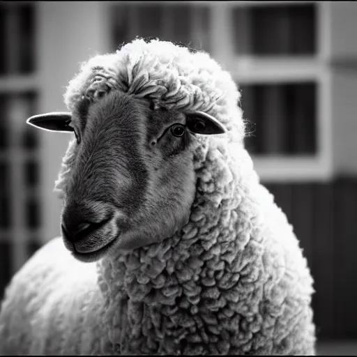 Image similar to award winning photo of a sheep at the barber shop bokeh f1.4 50mm