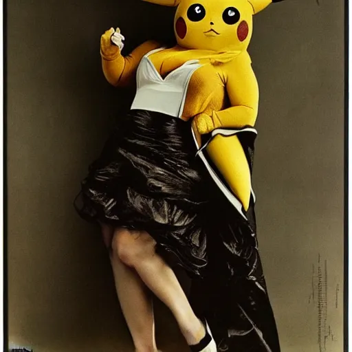 Image similar to elegant woman dressed up as pikachu, art photo by Annie Liebovitz and Alphonse Mucha