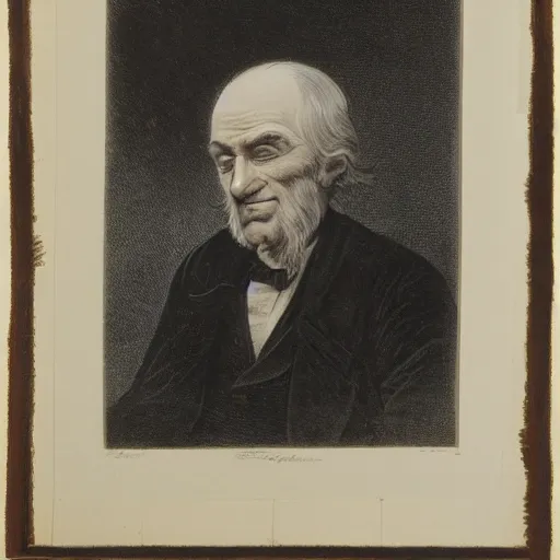 Image similar to a lithograph of a extremely old man