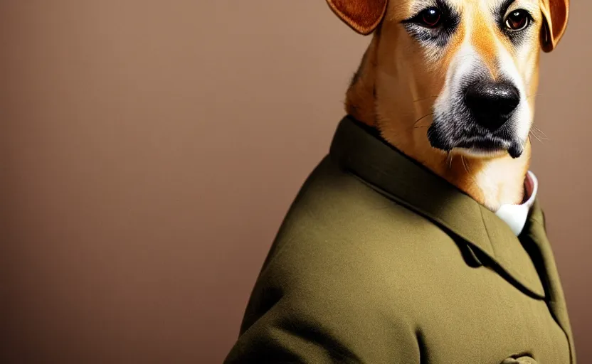 Image similar to portrait of a dog dressed as a military officer, digital art, natural light, sharp, detailed face, magazine