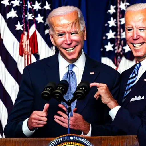 Prompt: Joe Biden and GG Allin show off their newborn baby at a press conference, high quality, close up