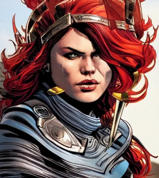 Image similar to Viking female android, by MARVEL comics and Sandra Chevrier, 4k