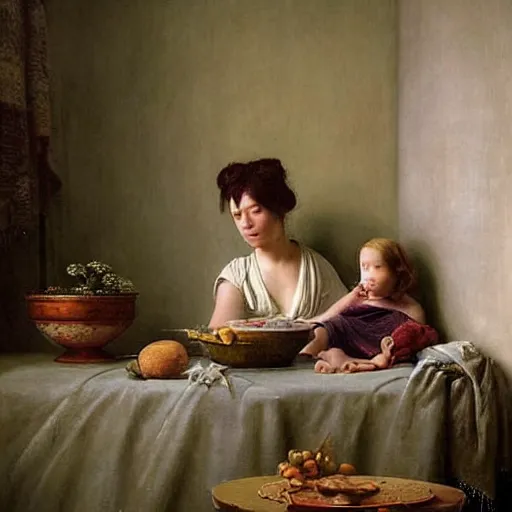 Image similar to This photograph is beautiful because of its harmony of colors and its simple but powerful composition. The artist has created a scene of peaceful domesticity, with a mother and child in the center, surrounded by a few simple objects. The colors are muted and calming, and the overall effect is one of serenity and calm. electric by Ellen Jewett, by Lawrence Alma-Tadema realistic, tired
