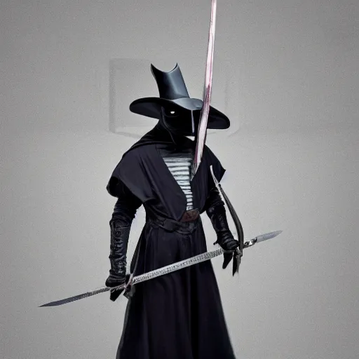 Prompt: photo of a futuristic plague doctor warrior