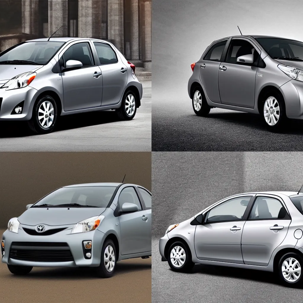 Prompt: a lithograph of a gray 2008 Toyota Yaris