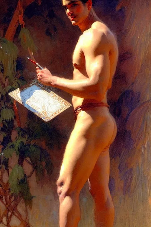 Image similar to attractive male, hinduism, painting by gaston bussiere, greg rutkowski, j. c. leyendecker