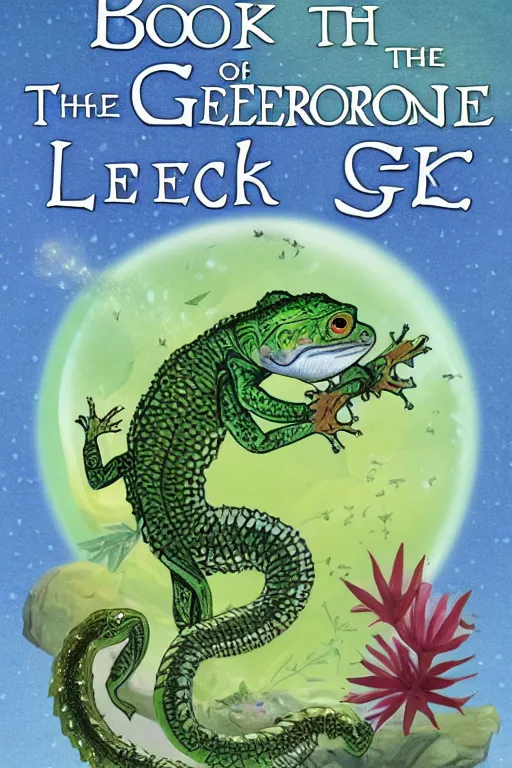 Prompt: book title the legend of the geckronome book cover