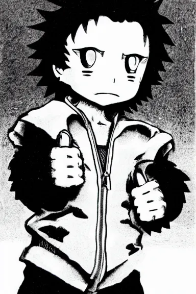 Image similar to attractive salvage little boy in lion suit, black and white artwork made by kentaro miura and yoshihiro togashi