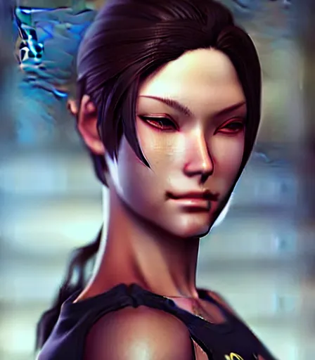 Image similar to beautiful portrait of a gorgeous personal trainer who looks like Ada Wong , character design by charlie bowater, ross tran, artgerm, and makoto shinkai, detailed, soft lighting, rendered in octane