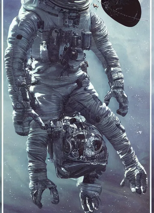 Image similar to astronaut in dark void underwater - complex and hyperdetailed technical suit design. reflection and dispersion materials. rays and dispersion of light. volumetric light. f / 3 2. noise film photo. flash photography. ultra realistic, 5 0 mm. poster by wayne barlowe, hajime sorayama aaron horkey, craig mullins