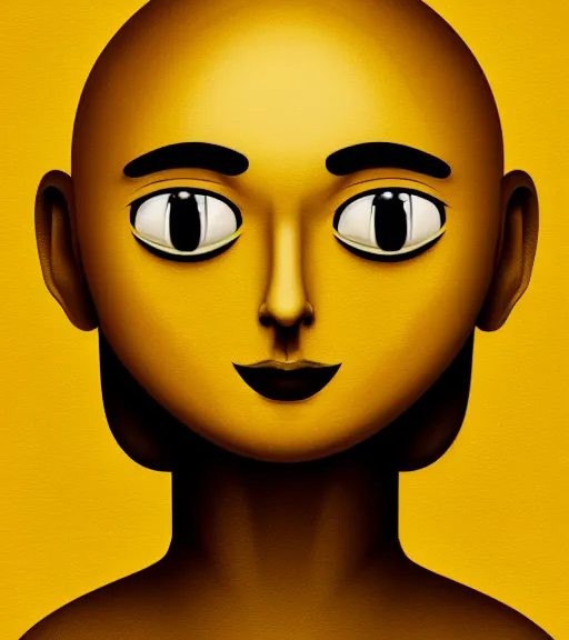 Prompt: portrait of a yellow emoji, poised, intense emotion, detailed facial expression, detailed surroundings, minimalistic, intricate, elegant, highly detailed, centered, digital painting, artstation, concept art, smooth, sharp focus