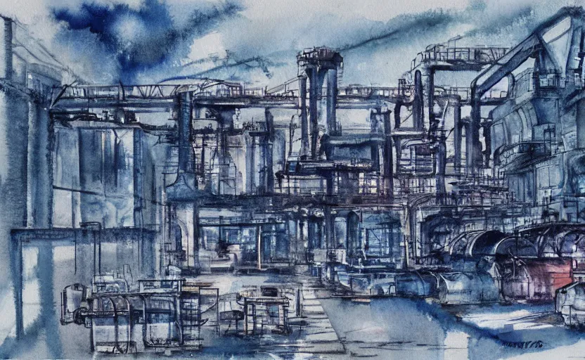 Prompt: Industrial complex Watercolor, highly detailded
