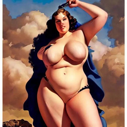 Prompt: upper body portrait of A plus-size model, bbw, sling bikini, wings, oil on canvas, realism, Lovecraftian, by J. C. Leyendecker and boris vallejo, artstation, concept character art