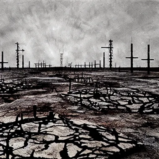 Image similar to barren city, nuclear wasteland, Fallout aesthetic, Anselm Kiefer