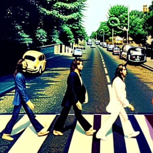 Prompt: the beatles fighting on abbey road - n 9