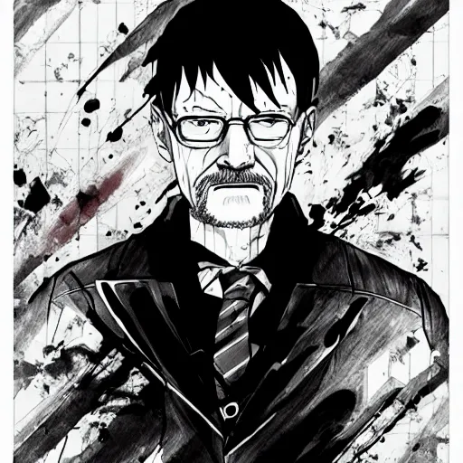 Image similar to walter white in tokyo ghoul manga by sui ishida, illustration in style of sui ishida, 4 k hd