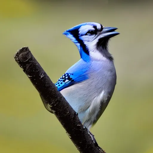 Image similar to photo of blue jay wearing leather jacket