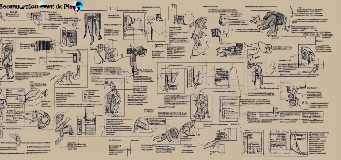 Image similar to Extremely complex instruction manual for a sock puppet, with numerous detailed schematic diagrams.