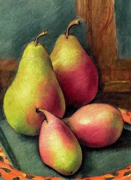 Prompt: vintage beautiful painting of the primadonna on a pear in Mary Cassatt style