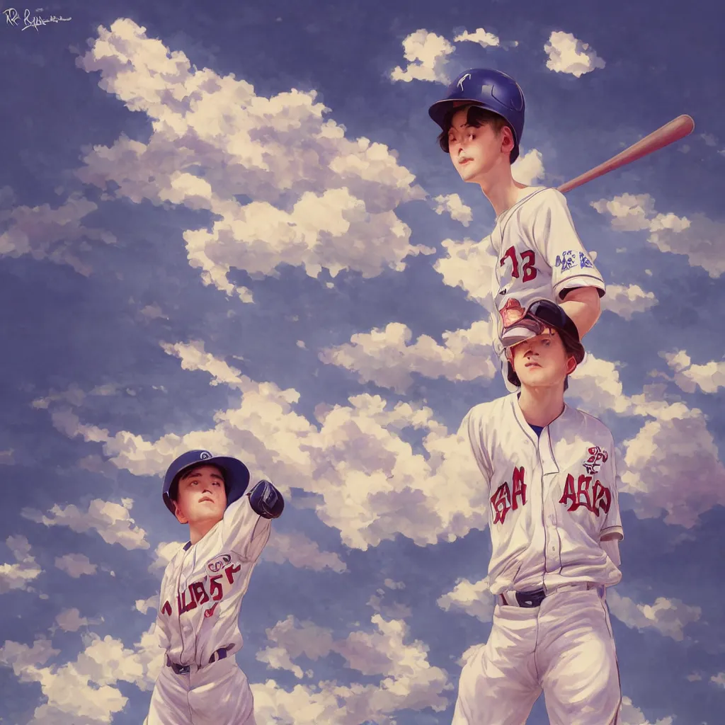 Prompt: a young baseball player in koshien stadium, blue sky and white clouds, the feeling of summer, intricate, highly detailed, digital painting, artstation, concept art, sharp focus, illustration, global illumination, radiant light, art by rossdraws, tom bagshaw, lois van baarle, greg rutkowski and alphonse mucha, 8 k