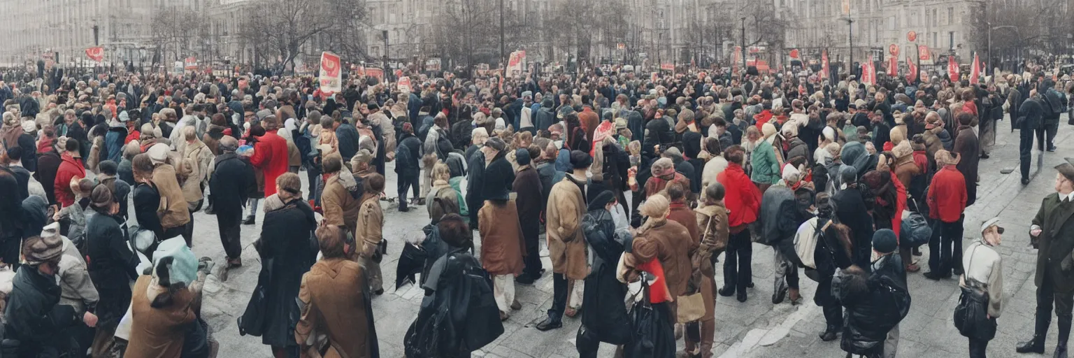 Image similar to A lot of people are standing at traffic lights and looking at their phones. soviet propaganda style