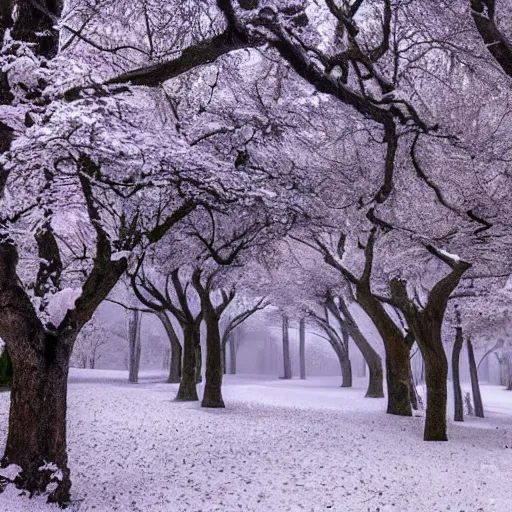 Image similar to a fantasy landscape with white beautiful trees