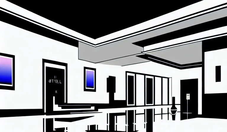 Image similar to a beautiful, sharp focus, clean lines. the interior of an art deco hotel. hotel lobby and receptionist. vaporwave ombre rendering. outrun style. trending on artstation. recommended for you behance. by chris moore. by edward hopper. ambient occlusion. digital matte painting. metropolis filmic. gotham city.