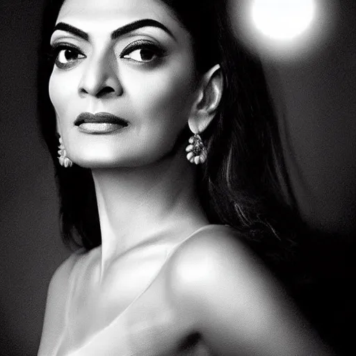 Image similar to “ a masterpiece face portrait of Sushmita Sen , cinematic lighting”