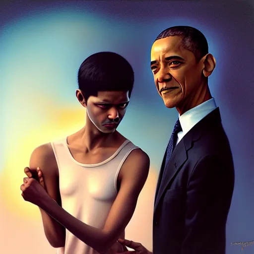 Prompt: will smith by tom bagshaw, slapping barrack obama by tom bagshaw, digital art by ilya kuvshinov