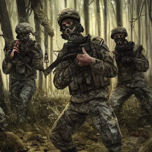 Prompt: found footage of a soldier and his squad fighting an unidentified cryptic, horror, dark, realistic style, concept art, trending, forest, first person view, high detail, high resolution