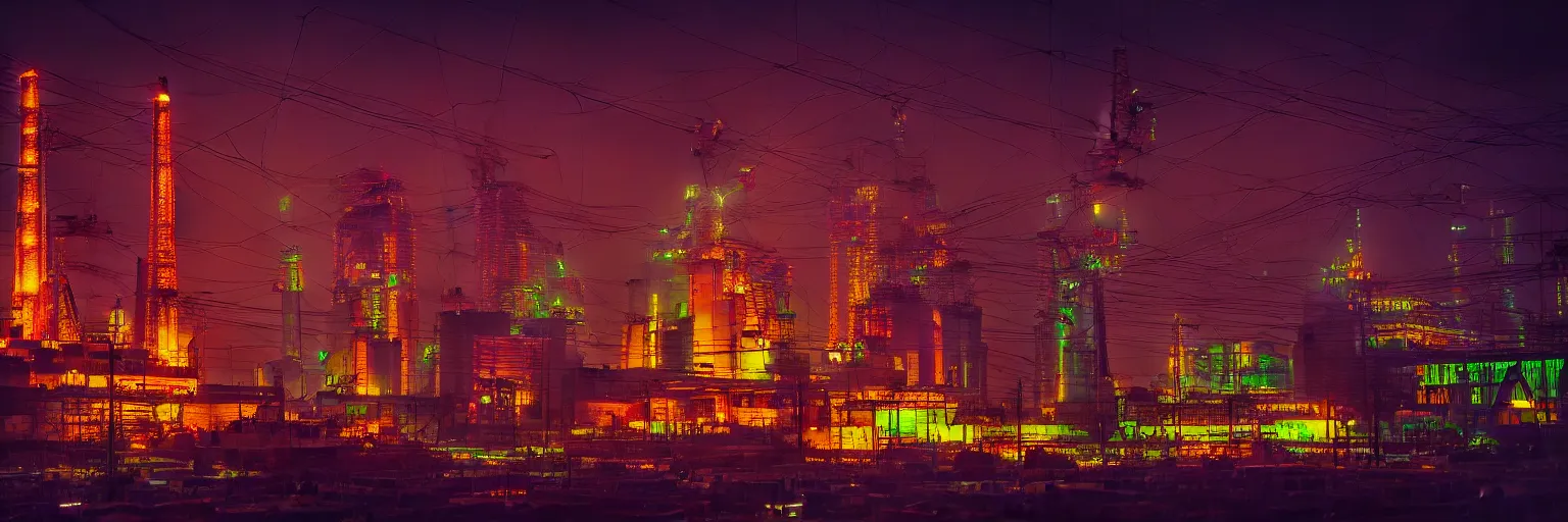 Prompt: Cyberpunk Power Plant, futuristic Phnom-Penh Cambodia, neon dark lighting